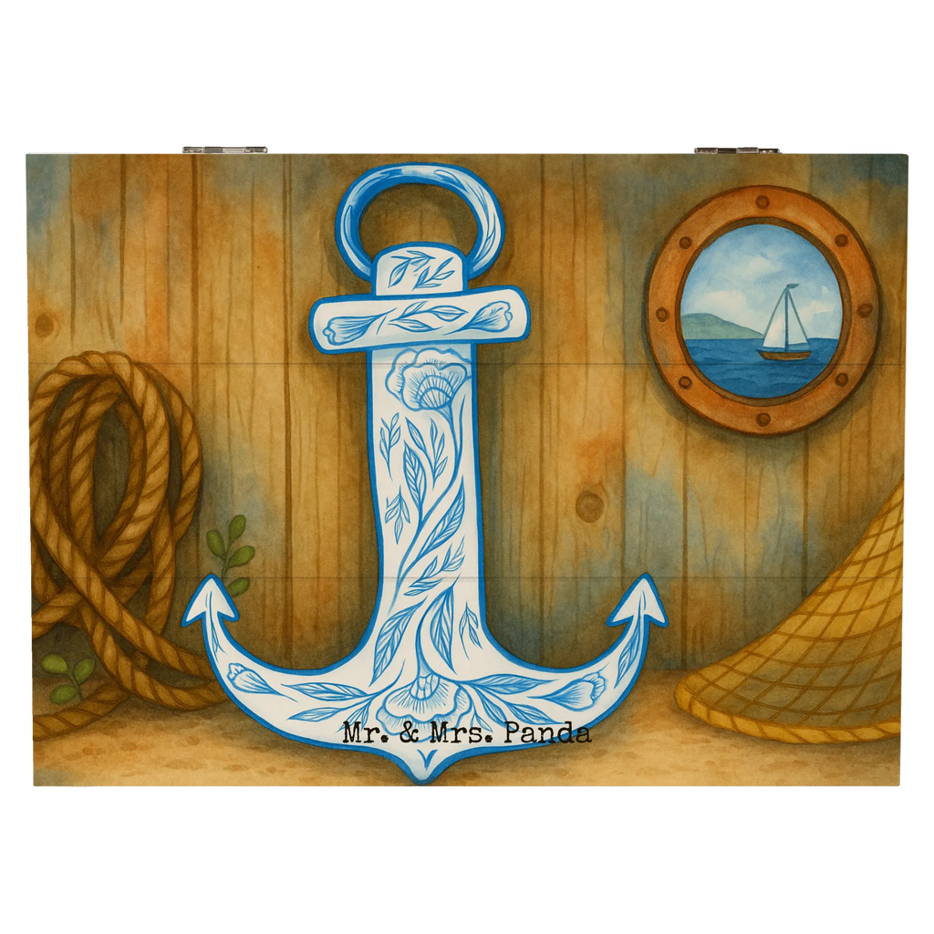 Wooden chest anchor Blue Design Aufbewahrungsbox, Schatzkiste, Erinnerungskiste, XXL, Kiste, Dekokiste, Geschenkdose, Schatulle, Erinnerungsbox, Truhe, Holzkiste, Geschenkbox, Tiermotive, Gute Laune, lustige Sprüche, Tiere