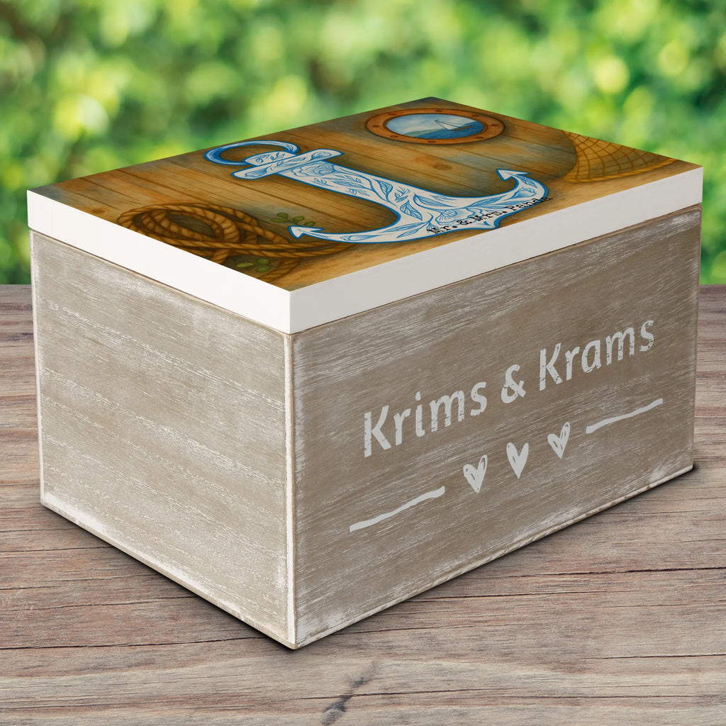 Wooden chest anchor Blue Design Aufbewahrungsbox, Schatzkiste, Erinnerungskiste, XXL, Kiste, Dekokiste, Geschenkdose, Schatulle, Erinnerungsbox, Truhe, Holzkiste, Geschenkbox, Tiermotive, Gute Laune, lustige Sprüche, Tiere