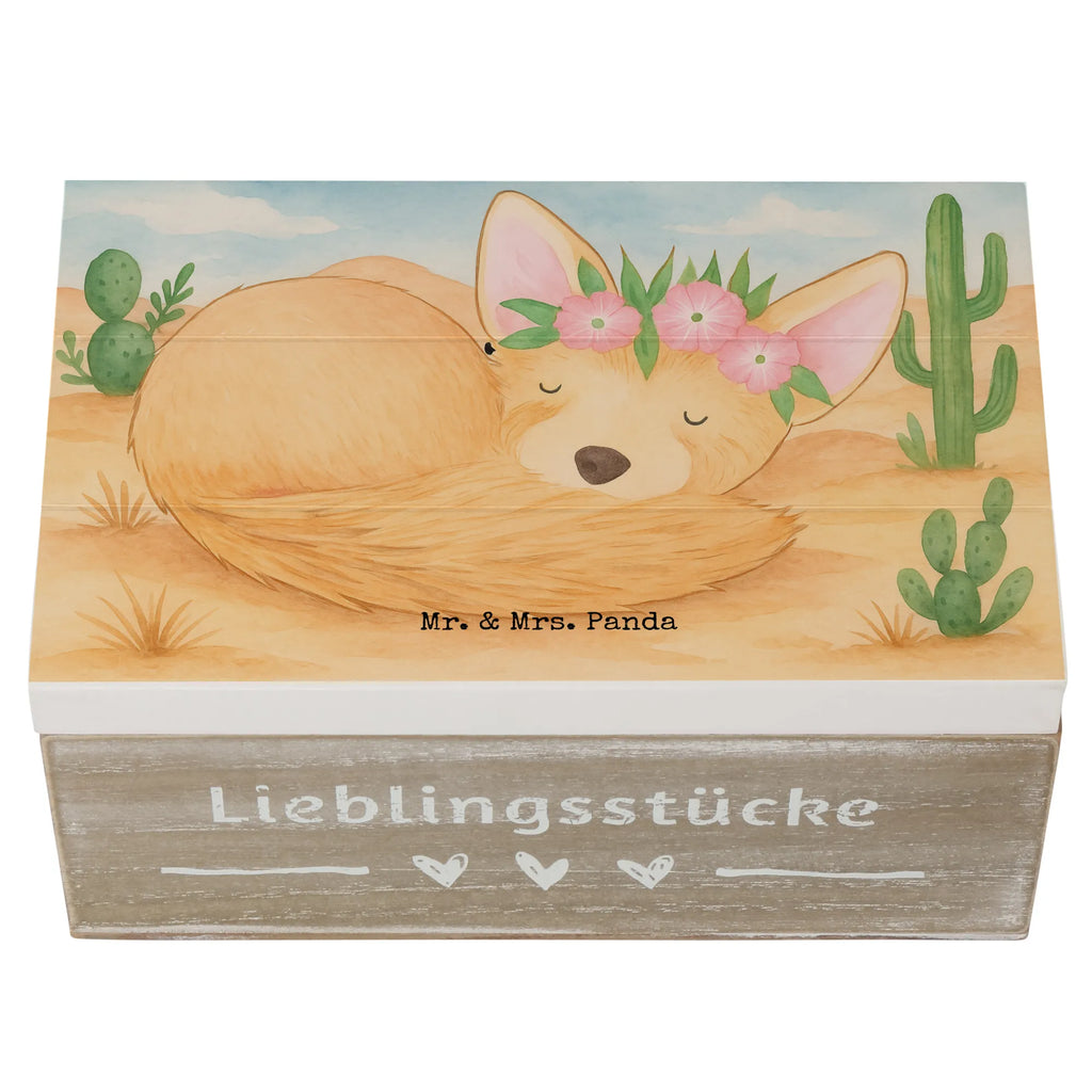 Holzkiste Wüstenfuchs Blumen Design Truhe, Erinnerungsbox, Schatulle, Schatzkiste, Geschenkbox, Geschenkdose, XXL, Holzkiste, Aufbewahrungsbox, Erinnerungskiste, Dekokiste, Kiste, Afrika, Wildtiere, Wüstenfuchs, Wüste, Glücklich, Blumen, Blumenkranz