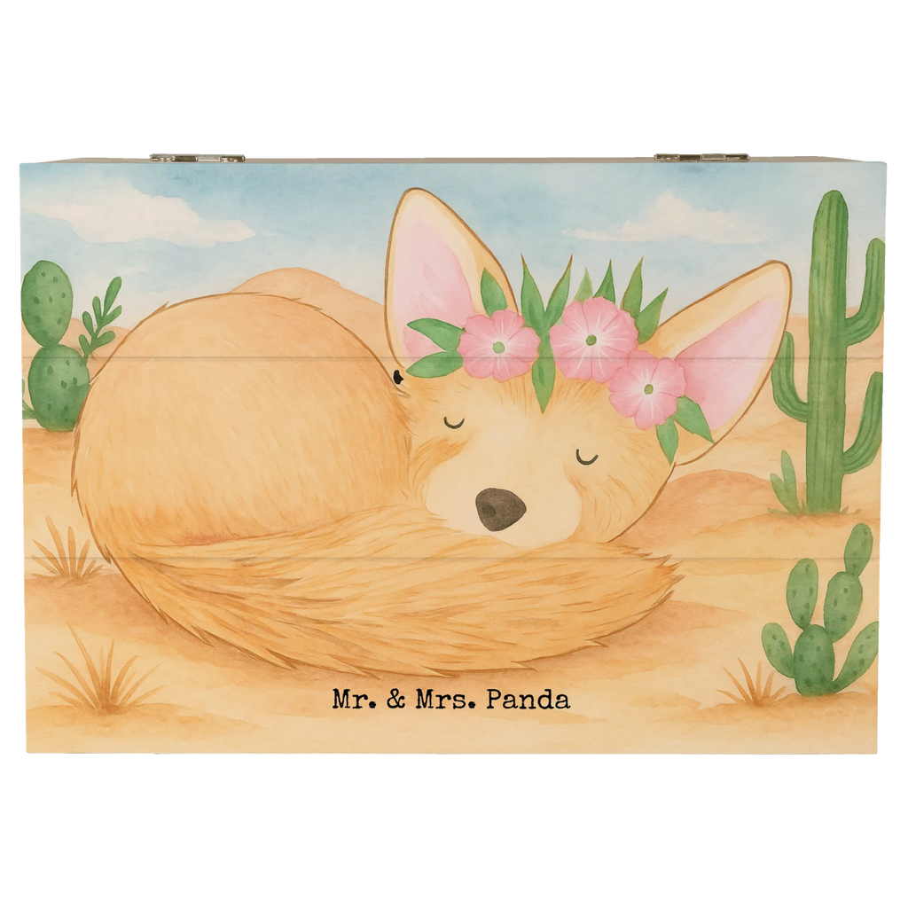 Holzkiste Wüstenfuchs Blumen Design Truhe, Erinnerungsbox, Schatulle, Schatzkiste, Geschenkbox, Geschenkdose, XXL, Holzkiste, Aufbewahrungsbox, Erinnerungskiste, Dekokiste, Kiste, Afrika, Wildtiere, Wüstenfuchs, Wüste, Glücklich, Blumen, Blumenkranz