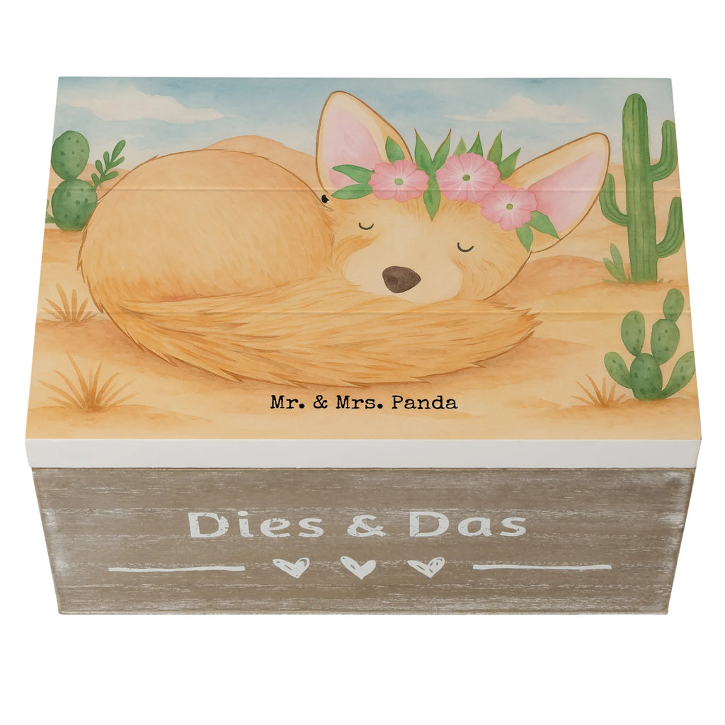 Holzkiste Wüstenfuchs Blumen Design Truhe, Erinnerungsbox, Schatulle, Schatzkiste, Geschenkbox, Geschenkdose, XXL, Holzkiste, Aufbewahrungsbox, Erinnerungskiste, Dekokiste, Kiste, Afrika, Wildtiere, Wüstenfuchs, Wüste, Glücklich, Blumen, Blumenkranz