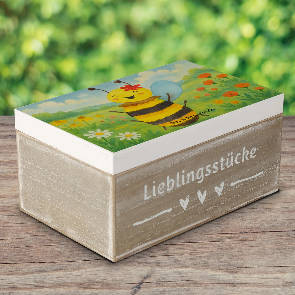 Wooden chest bee happy Design Truhe, Kiste, Schatzkiste, Aufbewahrungsbox, Erinnerungsbox, Schatulle, Dekokiste, Holzkiste, Geschenkdose, Erinnerungskiste, XXL, Geschenkbox, Biene, Wespe, Hummel