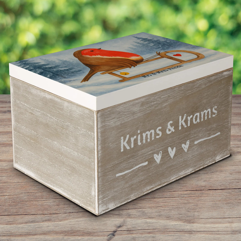 Holzkiste Rotkehlchen Schlitten Design Geschenkbox, Kiste, Dekokiste, Geschenkdose, Erinnerungsbox, Schatzkiste, XXL, Aufbewahrungsbox, Holzkiste, Erinnerungskiste, Truhe, Schatulle, Winter, Weihnachten, Weihnachtsdeko, Nikolaus, Advent, Heiligabend, Wintermotiv, Vogel, Schlitten
