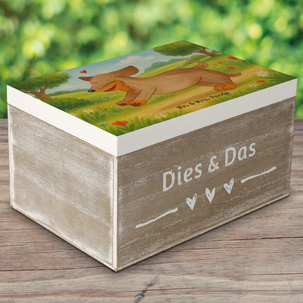 Skrzynia drewniana pies Jamnik Design Dekokiste, XXL, Erinnerungsbox, Aufbewahrungsbox, Erinnerungskiste, Kiste, Schatzkiste, Geschenkbox, Schatulle, Truhe, Holzkiste, Geschenkdose, Hund, Hundemotiv, Haustier, Hunderasse, Tierliebhaber, Hundebesitzer, Sprüche, Dachshund, Dackel, Hunde, happy dog