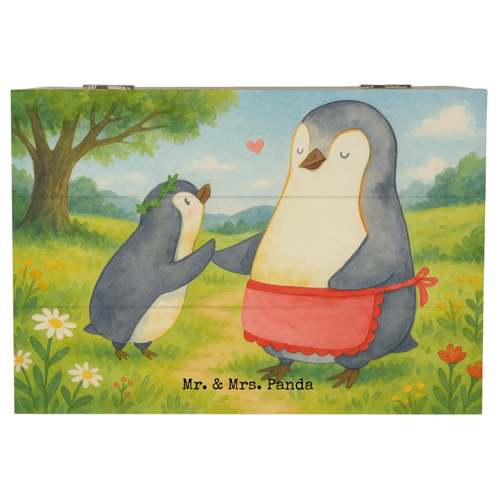 Holzkiste Pinguin mit Kind Design Aufbewahrungsbox, Dekokiste, XXL, Erinnerungskiste, Holzkiste, Erinnerungsbox, Truhe, Geschenkdose, Schatulle, Geschenkbox, Kiste, Schatzkiste, Familie, Vatertag, Muttertag, Bruder, Schwester, Mama, Papa, Oma, Opa, Mutti, Mami, Geburststag, Mutter, Geschenk