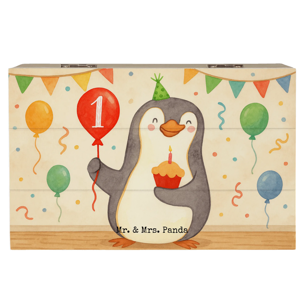 Skrzynia drewniana Pierwsze urodziny Pingwin balon Design Schatulle, Truhe, Erinnerungskiste, Kiste, Schatzkiste, Holzkiste, Erinnerungsbox, Geschenkdose, Geschenkbox, Aufbewahrungsbox, Dekokiste, XXL, Geburtstag, Geburtstagsgeschenk, Geschenk, Pinguin, Geburtstagsfeier, Happy Birthday, Geburtstage