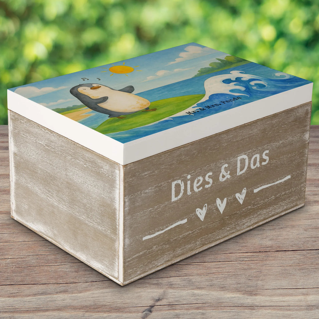 Holzkiste Pinguin Surfer Design Truhe, XXL, Kiste, Erinnerungsbox, Geschenkdose, Holzkiste, Geschenkbox, Erinnerungskiste, Schatzkiste, Schatulle, Aufbewahrungsbox, Dekokiste, Pinguin, Hawaii, Wellen, Pinguine, Portugal, Urlaub, surfen, Surfer, Wellen reiten