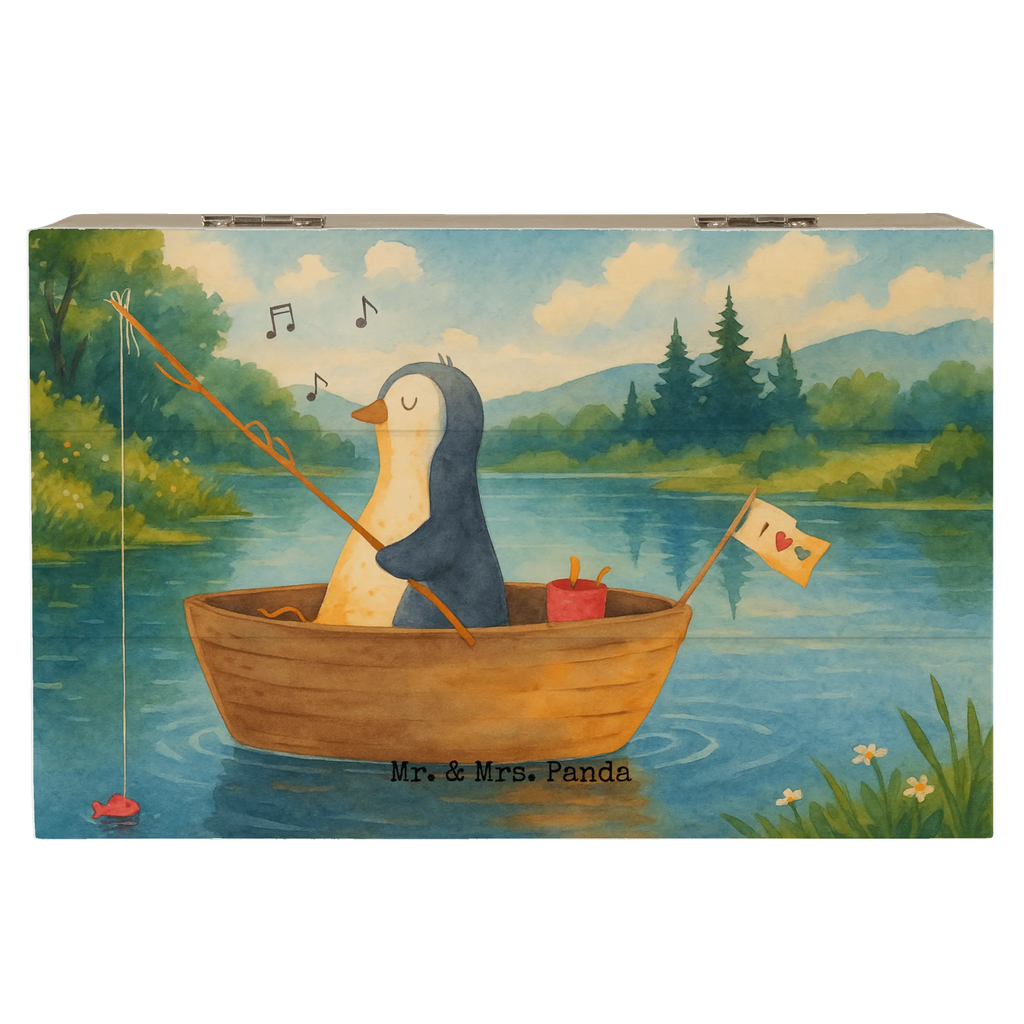 Holzkiste Pinguin Angelboot Design Geschenkbox, Geschenkdose, Dekokiste, Truhe, Erinnerungskiste, Holzkiste, Erinnerungsbox, Kiste, Aufbewahrungsbox, Schatzkiste, XXL, Schatulle, Pinguin, Trennung, Neustart, Pinguine, genießen, Geschenkidee Liebeskummer, Angelboot, Lebenslust, Neuanfang, Motivation, Angeln, Scheidung, Boot, Leben