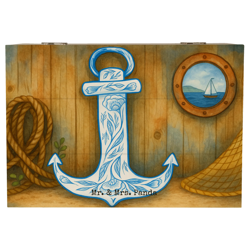 Wooden chest anchor Blue Design Aufbewahrungsbox, Schatzkiste, Erinnerungskiste, XXL, Kiste, Dekokiste, Geschenkdose, Schatulle, Erinnerungsbox, Truhe, Holzkiste, Geschenkbox, Tiermotive, Gute Laune, lustige Sprüche, Tiere