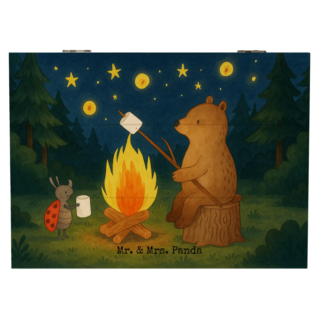 Skrzynia drewniana Niedźwiedź i biedronka przy ognisku Design Geschenkbox, Schatzkiste, Truhe, Geschenkdose, Holzkiste, Dekokiste, Erinnerungskiste, Aufbewahrungsbox, Erinnerungsbox, XXL, Kiste, Schatulle, Bär, Teddy, Teddybär, Lagerfeuer