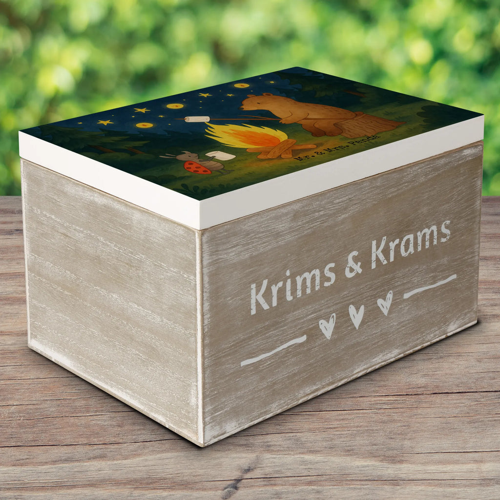Skrzynia drewniana Niedźwiedź i biedronka przy ognisku Design Geschenkbox, Schatzkiste, Truhe, Geschenkdose, Holzkiste, Dekokiste, Erinnerungskiste, Aufbewahrungsbox, Erinnerungsbox, XXL, Kiste, Schatulle, Bär, Teddy, Teddybär, Lagerfeuer