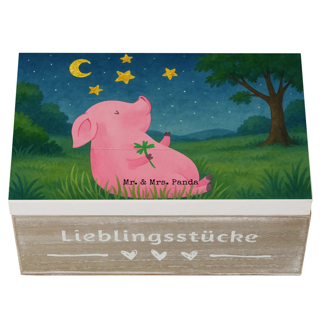 Holzkiste Schwein Glück Design Erinnerungsbox, Holzkiste, Schatzkiste, Schatulle, Geschenkbox, Kiste, Dekokiste, Truhe, Geschenkdose, Erinnerungskiste, Aufbewahrungsbox, XXL, Tiermotive, Gute Laune, lustige Sprüche, Tiere, Motivation, Schwein, Glücksschwein. Glück, Glücksbringer, Schweinchen, Sterne, Ziele, Träume, Sernchen