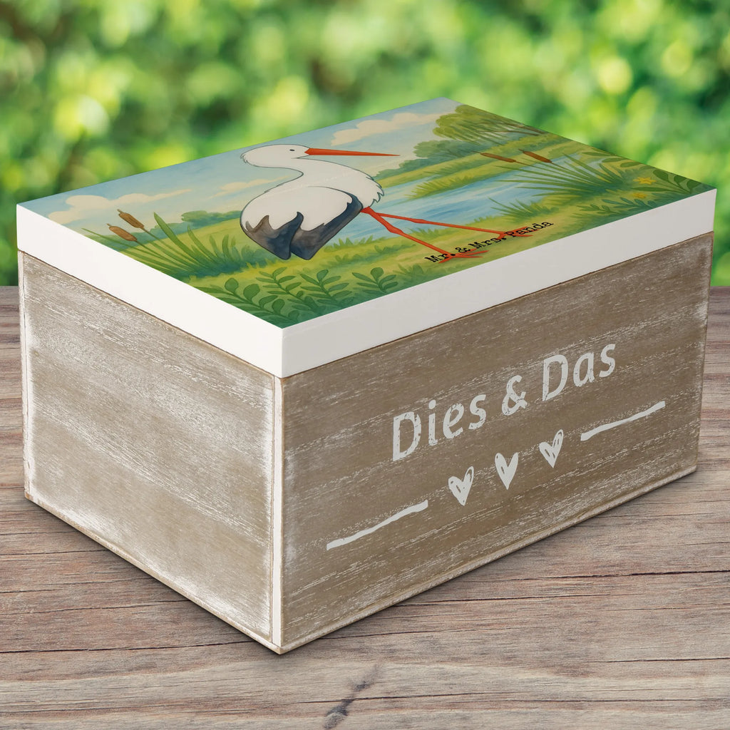 Holzkiste Storch Design Schatzkiste, Dekokiste, XXL, Geschenkdose, Erinnerungsbox, Erinnerungskiste, Holzkiste, Kiste, Geschenkbox, Aufbewahrungsbox, Truhe, Schatulle, Tiermotive, Gute Laune, lustige Sprüche, Tiere, Baby, Mutter werden, Mutter, Störche, Mütter, Storch, Babybauch, Schwanger, Schwangerschaft, Geburt