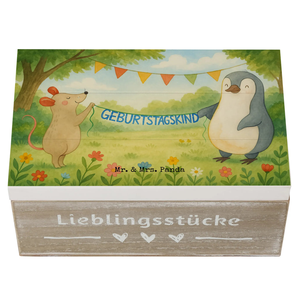 Skrzynia drewniana Mysz Pingwin urodziny Design Schatzkiste, Erinnerungsbox, Geschenkdose, Truhe, Aufbewahrungsbox, XXL, Geschenkbox, Erinnerungskiste, Kiste, Holzkiste, Dekokiste, Schatulle, Geburtstag, Geburtstagsgeschenk, Geschenk, Geburtstagsfeier, Pinguin, Happy Birthday, Geburtstage, Maus