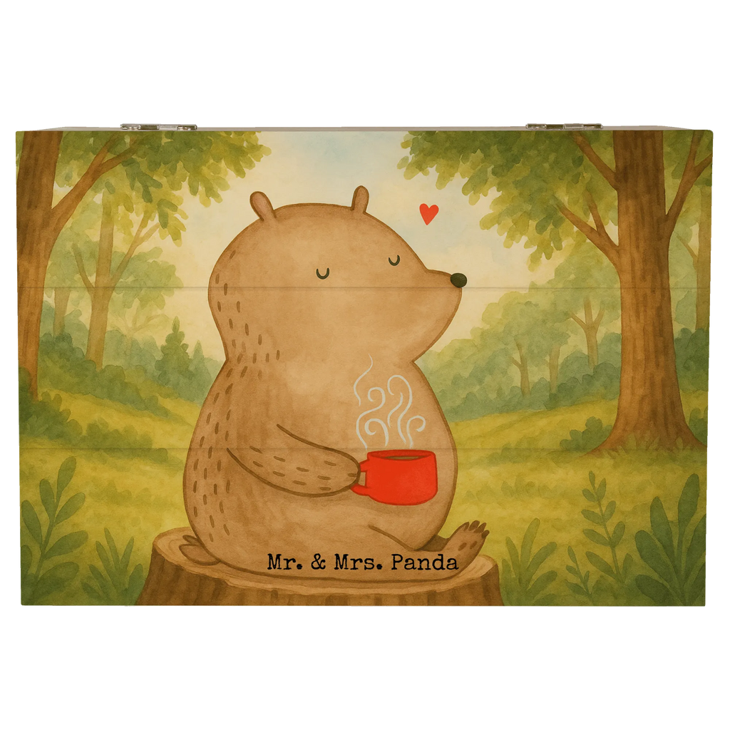 Holzkiste Bär Kaffee Design Erinnerungskiste, Aufbewahrungsbox, Dekokiste, Truhe, XXL, Erinnerungsbox, Geschenkbox, Schatzkiste, Holzkiste, Schatulle, Geschenkdose, Kiste, Bär, Teddy, Teddybär, guten Morgen, Welt erobern, Morgenroutine, Welt retten, Motivation, Bären, Coffee, Kaffee