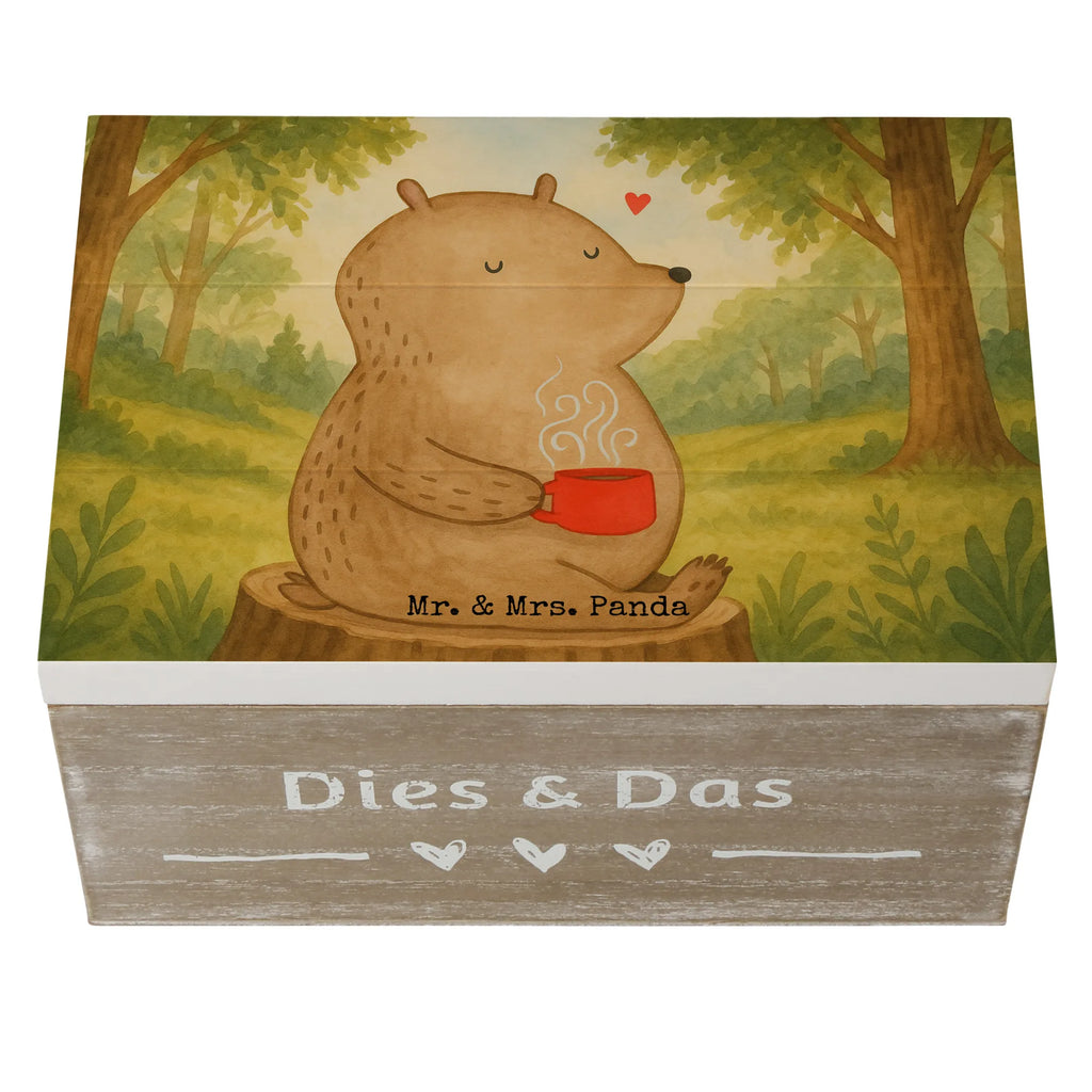 Holzkiste Bär Kaffee Design Erinnerungskiste, Aufbewahrungsbox, Dekokiste, Truhe, XXL, Erinnerungsbox, Geschenkbox, Schatzkiste, Holzkiste, Schatulle, Geschenkdose, Kiste, Bär, Teddy, Teddybär, guten Morgen, Welt erobern, Morgenroutine, Welt retten, Motivation, Bären, Coffee, Kaffee