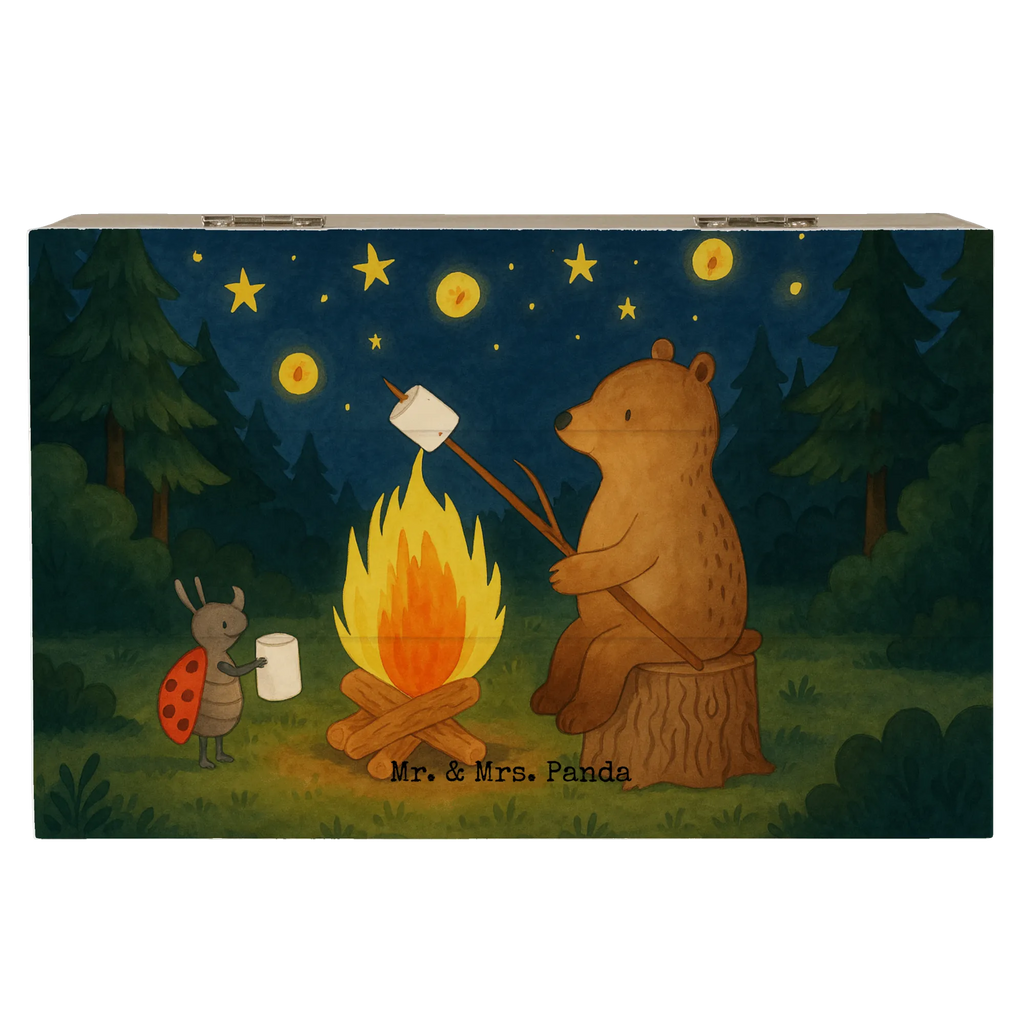 Skrzynia drewniana Niedźwiedź i biedronka przy ognisku Design Geschenkbox, Schatzkiste, Truhe, Geschenkdose, Holzkiste, Dekokiste, Erinnerungskiste, Aufbewahrungsbox, Erinnerungsbox, XXL, Kiste, Schatulle, Bär, Teddy, Teddybär, Lagerfeuer