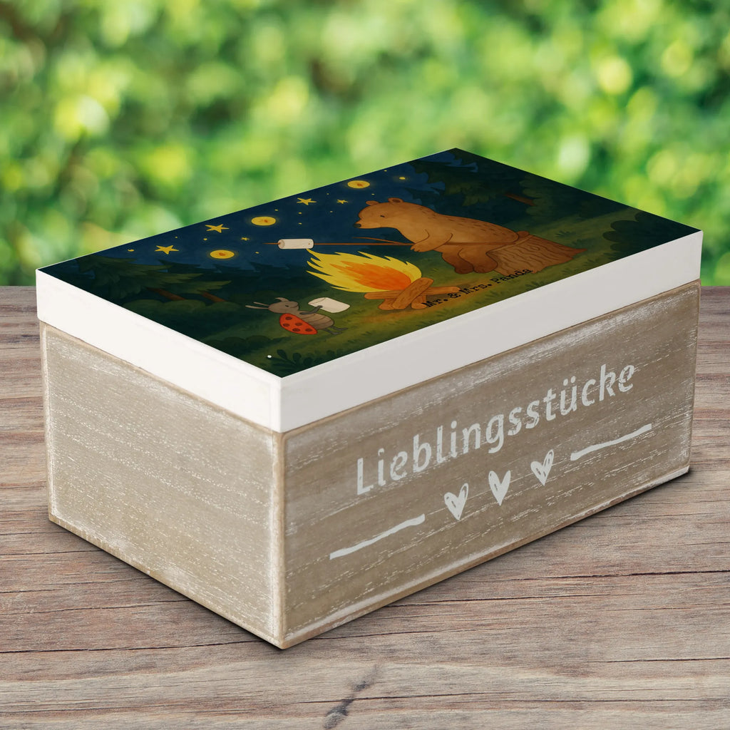 Skrzynia drewniana Niedźwiedź i biedronka przy ognisku Design Geschenkbox, Schatzkiste, Truhe, Geschenkdose, Holzkiste, Dekokiste, Erinnerungskiste, Aufbewahrungsbox, Erinnerungsbox, XXL, Kiste, Schatulle, Bär, Teddy, Teddybär, Lagerfeuer