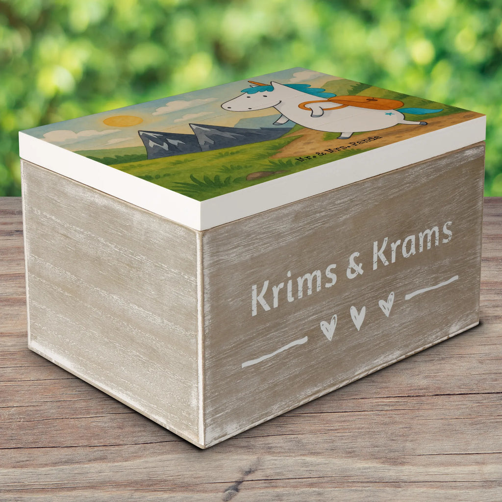 Skrzynia drewniana jednorożec alpinista Design Erinnerungsbox, Schatulle, Kiste, Schatzkiste, Erinnerungskiste, Truhe, Holzkiste, Dekokiste, Aufbewahrungsbox, Geschenkbox, XXL, Geschenkdose, Einhorn, Einhörner, Einhorn Deko, Unicorn, Abenteurer, Abenteuer, Weltenbummler, Bergsteiger, Weltreise, Reisen, Urlaub, Berge, Entdecker