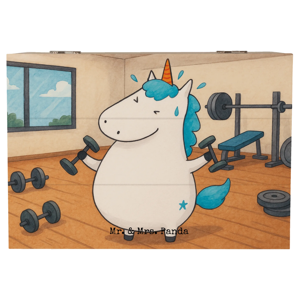 Holzkiste Einhorn Fitness Design Truhe, XXL, Geschenkbox, Schatzkiste, Holzkiste, Kiste, Schatulle, Aufbewahrungsbox, Geschenkdose, Erinnerungskiste, Dekokiste, Erinnerungsbox, Einhorn, Einhörner, Einhorn Deko, Unicorn, Gym, Fitnessstudio, Geräte, Fitness, Pumpen, Sixpack, Abnehmen, Sport, Diät
