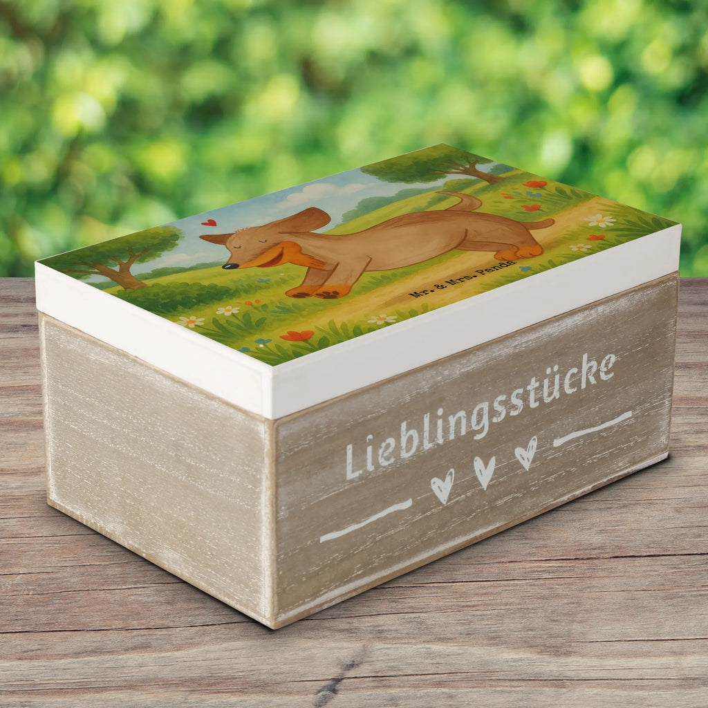 Skrzynia drewniana pies Jamnik Design Dekokiste, XXL, Erinnerungsbox, Aufbewahrungsbox, Erinnerungskiste, Kiste, Schatzkiste, Geschenkbox, Schatulle, Truhe, Holzkiste, Geschenkdose, Hund, Hundemotiv, Haustier, Hunderasse, Tierliebhaber, Hundebesitzer, Sprüche, Dachshund, Dackel, Hunde, happy dog
