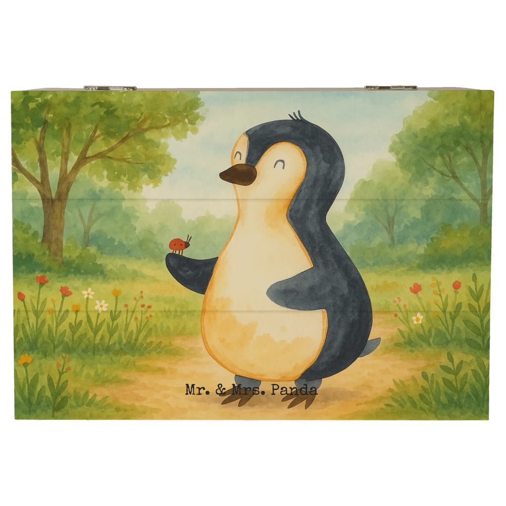 Wooden chest Penguin ladybug Design Geschenkbox, Geschenkdose, Erinnerungskiste, Schatulle, Aufbewahrungsbox, Erinnerungsbox, Truhe, Kiste, Schatzkiste, Dekokiste, Holzkiste, XXL, Pinguin, Lebensfreude, Marienkäfer, Wunder, Freude, Pinguine, Glück, Liebe