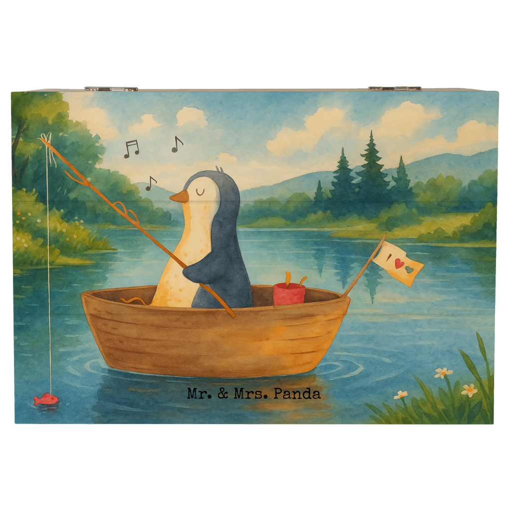 Holzkiste Pinguin Angelboot Design Geschenkbox, Geschenkdose, Dekokiste, Truhe, Erinnerungskiste, Holzkiste, Erinnerungsbox, Kiste, Aufbewahrungsbox, Schatzkiste, XXL, Schatulle, Pinguin, Trennung, Neustart, Pinguine, genießen, Geschenkidee Liebeskummer, Angelboot, Lebenslust, Neuanfang, Motivation, Angeln, Scheidung, Boot, Leben