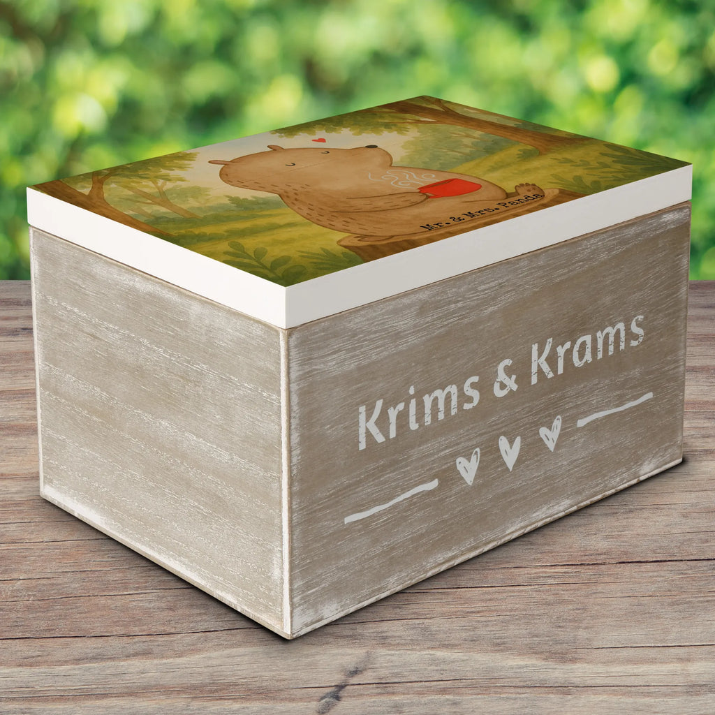 Holzkiste Bär Kaffee Design Erinnerungskiste, Aufbewahrungsbox, Dekokiste, Truhe, XXL, Erinnerungsbox, Geschenkbox, Schatzkiste, Holzkiste, Schatulle, Geschenkdose, Kiste, Bär, Teddy, Teddybär, guten Morgen, Welt erobern, Morgenroutine, Welt retten, Motivation, Bären, Coffee, Kaffee