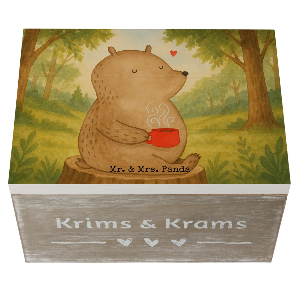 Holzkiste Bär Kaffee Design Erinnerungskiste, Aufbewahrungsbox, Dekokiste, Truhe, XXL, Erinnerungsbox, Geschenkbox, Schatzkiste, Holzkiste, Schatulle, Geschenkdose, Kiste, Bär, Teddy, Teddybär, guten Morgen, Welt erobern, Morgenroutine, Welt retten, Motivation, Bären, Coffee, Kaffee