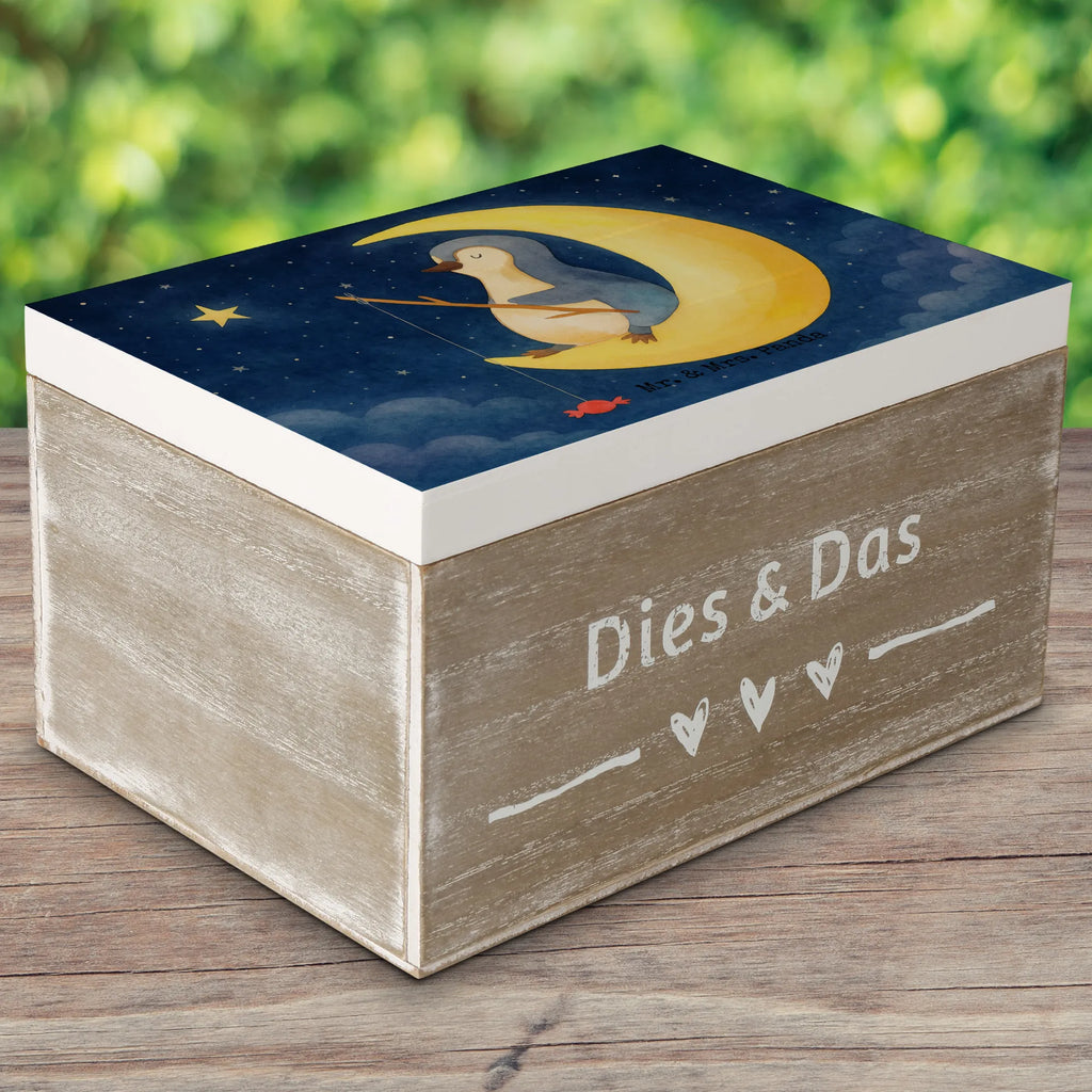 Skrzynia drewniana pingwin księżyc Design Geschenkdose, Kiste, Erinnerungskiste, Dekokiste, Schatulle, Truhe, Holzkiste, Aufbewahrungsbox, Erinnerungsbox, Schatzkiste, XXL, Geschenkbox, Pinguin, Einschlafen, Schlafzimmer, schlafen, Spruch, Schlafstörungen, Pinguine, Nachtruhe, Gästezimmer