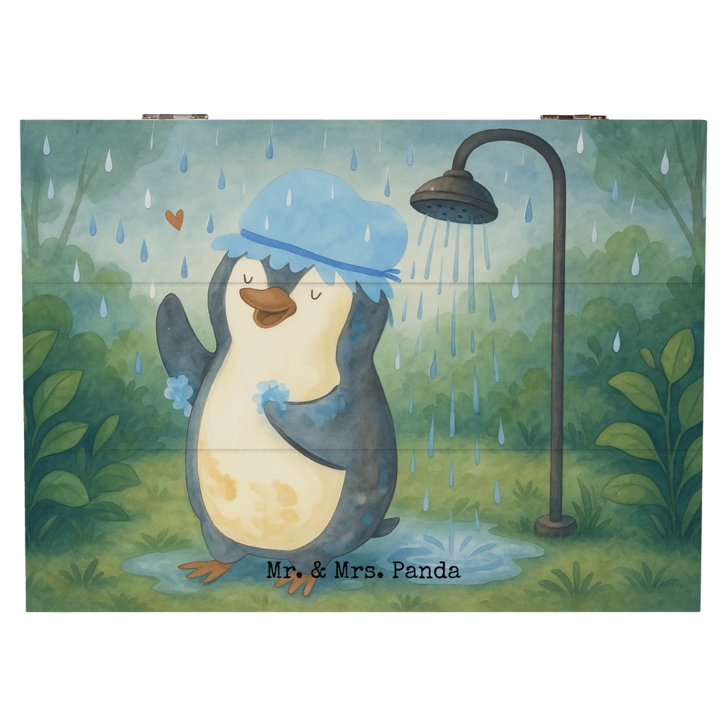 Holzkiste Pinguin Duschen Design Schatzkiste, Aufbewahrungsbox, Geschenkdose, Dekokiste, Erinnerungsbox, Erinnerungskiste, Holzkiste, Schatulle, XXL, Truhe, Geschenkbox, Kiste, Pinguin, Motivation, Neustart, Neuanfang, duschen, Lebensmotto, Dusche, glücklich sein, Pinguine