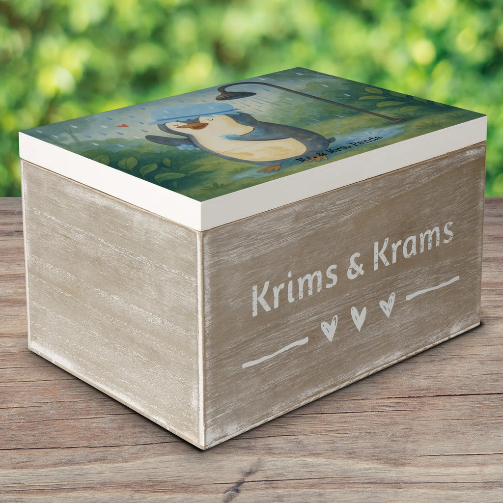 Holzkiste Pinguin Duschen Design Schatzkiste, Aufbewahrungsbox, Geschenkdose, Dekokiste, Erinnerungsbox, Erinnerungskiste, Holzkiste, Schatulle, XXL, Truhe, Geschenkbox, Kiste, Pinguin, Motivation, Neustart, Neuanfang, duschen, Lebensmotto, Dusche, glücklich sein, Pinguine