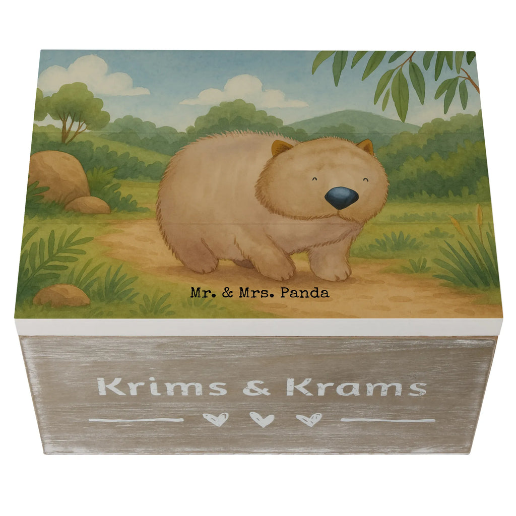 Skrzynia drewniana Wombat Design Aufbewahrungsbox, Truhe, Dekokiste, Erinnerungsbox, Erinnerungskiste, Geschenkbox, Kiste, Schatulle, Schatzkiste, Holzkiste, XXL, Geschenkdose, Tiermotive, Gute Laune, lustige Sprüche, Tiere, Australien, Das Leben ist schön, Spruch, Wombat, Motivation