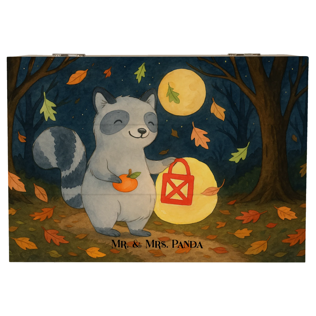 Wooden chest Raccoon Lantern Design Erinnerungskiste, Schatzkiste, Dekokiste, Holzkiste, Truhe, Erinnerungsbox, XXL, Kiste, Geschenkbox, Aufbewahrungsbox, Geschenkdose, Schatulle, Halloween, Deko, Martinssingen, Dekoration, Geschenke, Schenken, Laterne, Süßes sonst gibt's saures, Halloween Deko, Waschbär, Herbst, Trick or Treat