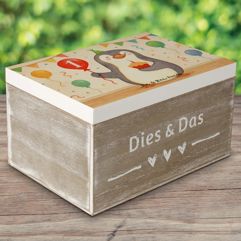 Skrzynia drewniana Pierwsze urodziny Pingwin balon Design Schatulle, Truhe, Erinnerungskiste, Kiste, Schatzkiste, Holzkiste, Erinnerungsbox, Geschenkdose, Geschenkbox, Aufbewahrungsbox, Dekokiste, XXL, Geburtstag, Geburtstagsgeschenk, Geschenk, Pinguin, Geburtstagsfeier, Happy Birthday, Geburtstage