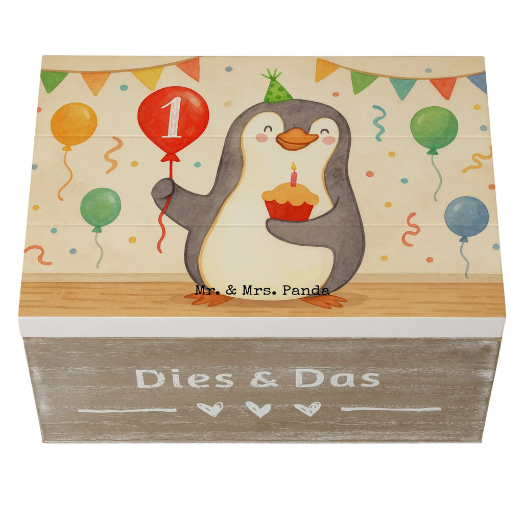 Skrzynia drewniana Pierwsze urodziny Pingwin balon Design Schatulle, Truhe, Erinnerungskiste, Kiste, Schatzkiste, Holzkiste, Erinnerungsbox, Geschenkdose, Geschenkbox, Aufbewahrungsbox, Dekokiste, XXL, Geburtstag, Geburtstagsgeschenk, Geschenk, Pinguin, Geburtstagsfeier, Happy Birthday, Geburtstage