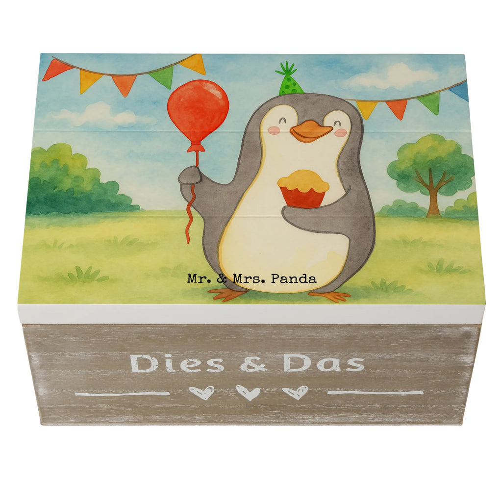 Holzkiste Pinguin Geburtstag Design Dekokiste, XXL, Schatulle, Aufbewahrungsbox, Geschenkdose, Kiste, Erinnerungsbox, Geschenkbox, Schatzkiste, Truhe, Holzkiste, Erinnerungskiste, Geburtstag, Geburtstagsgeschenk, Geschenk, Feiern, Kuchen, Torte, Party, Geschenke
