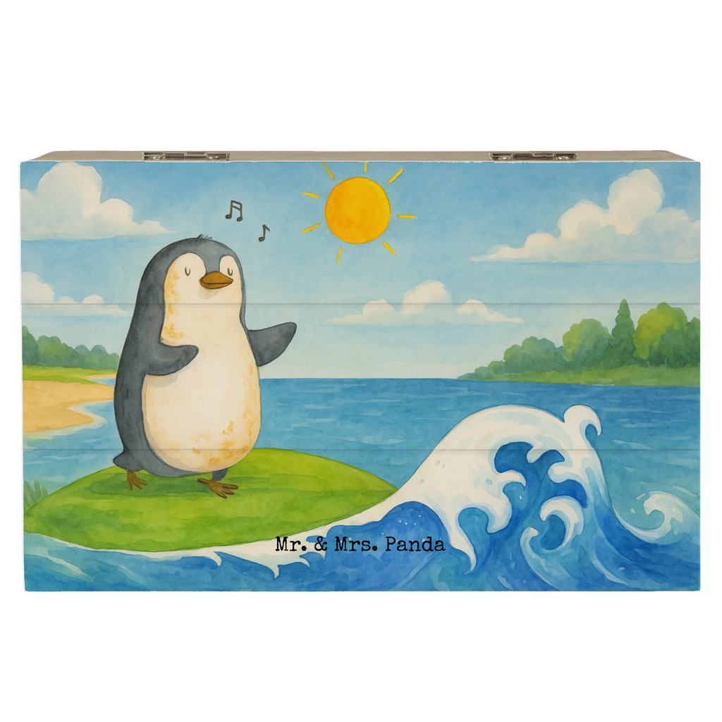 Holzkiste Pinguin Surfer Design Truhe, XXL, Kiste, Erinnerungsbox, Geschenkdose, Holzkiste, Geschenkbox, Erinnerungskiste, Schatzkiste, Schatulle, Aufbewahrungsbox, Dekokiste, Pinguin, Hawaii, Wellen, Pinguine, Portugal, Urlaub, surfen, Surfer, Wellen reiten