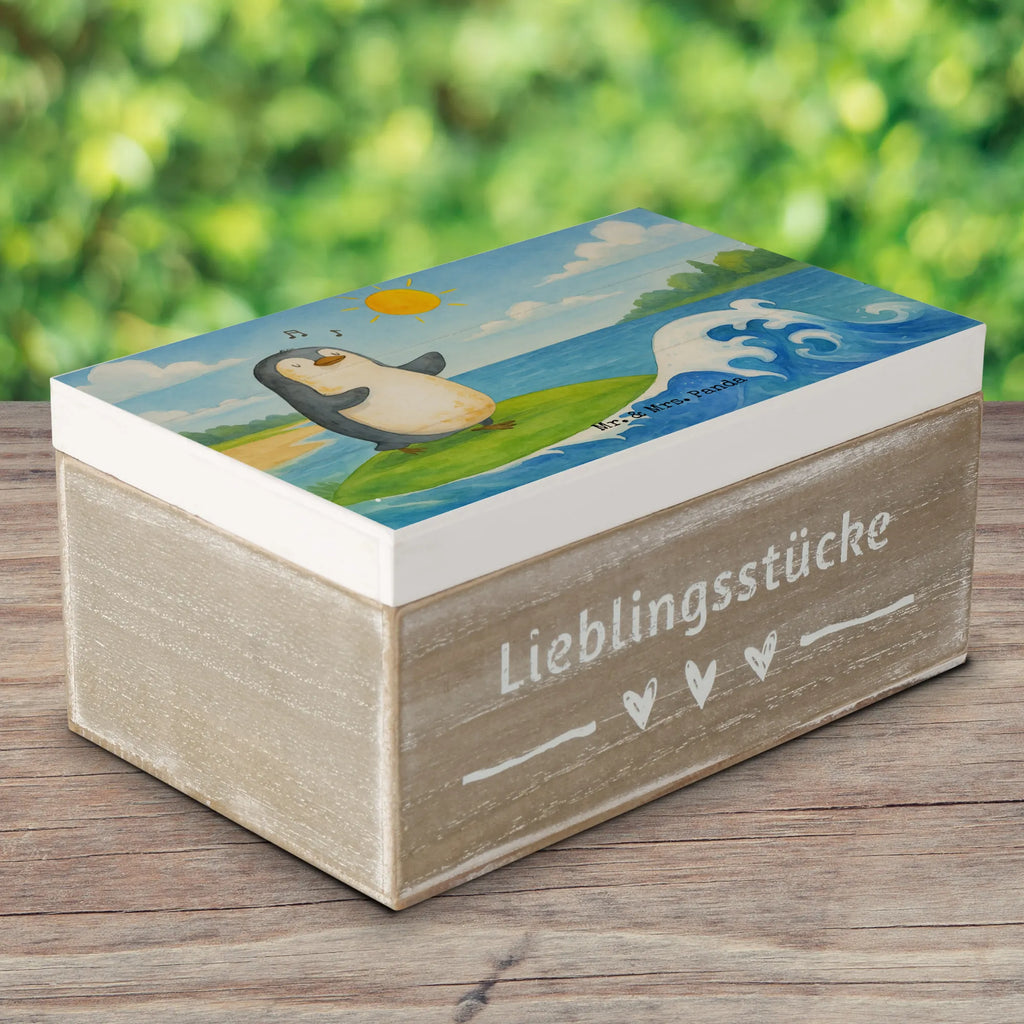 Holzkiste Pinguin Surfer Design Truhe, XXL, Kiste, Erinnerungsbox, Geschenkdose, Holzkiste, Geschenkbox, Erinnerungskiste, Schatzkiste, Schatulle, Aufbewahrungsbox, Dekokiste, Pinguin, Hawaii, Wellen, Pinguine, Portugal, Urlaub, surfen, Surfer, Wellen reiten