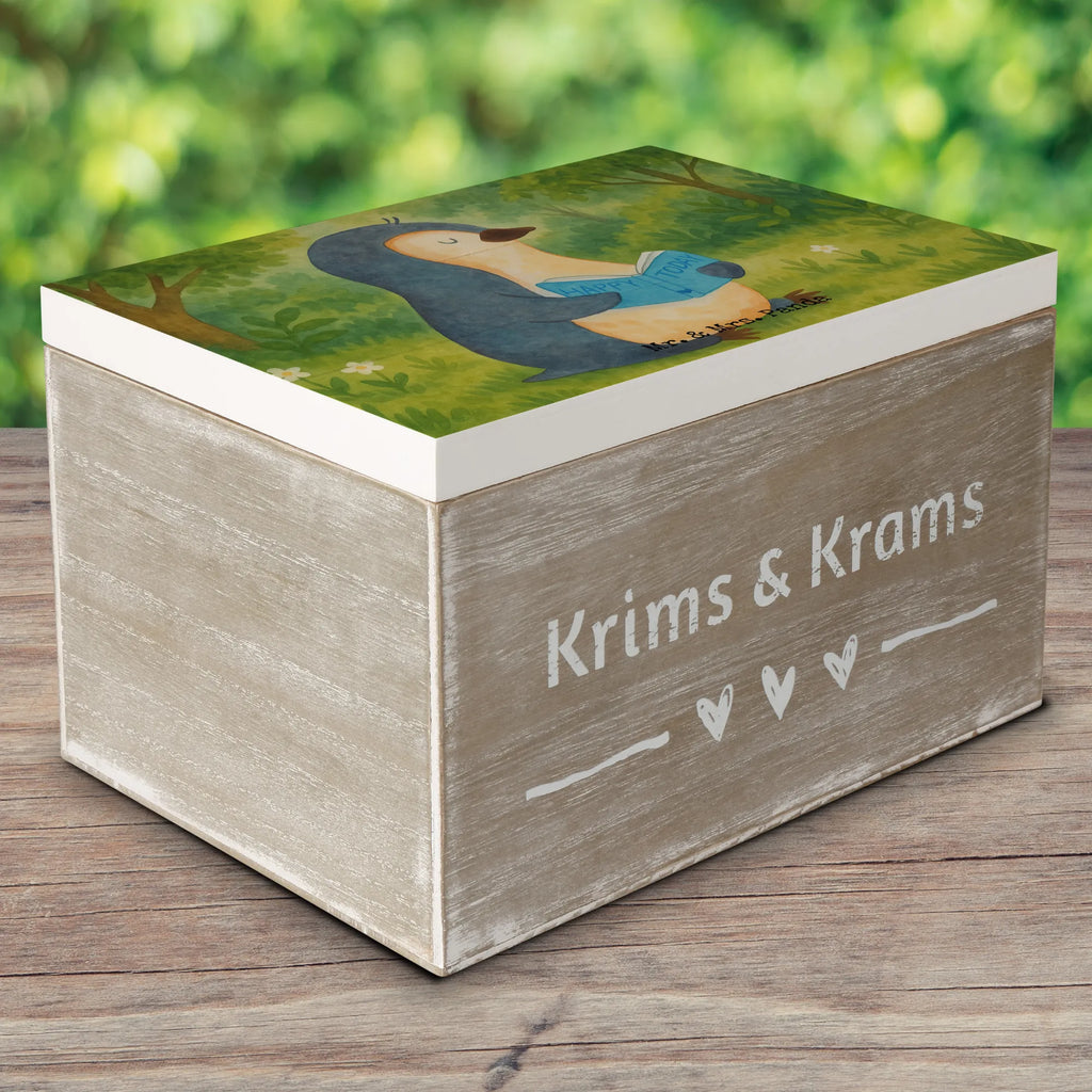Skrzynia drewniana pingwin książka Design Geschenkdose, Erinnerungskiste, XXL, Aufbewahrungsbox, Kiste, Truhe, Geschenkbox, Erinnerungsbox, Holzkiste, Dekokiste, Schatulle, Schatzkiste, Pinguin, Faulenzen, Freizeit, Urlaub, Pinguine, Lesen, Nichtstun, Ferien, Bücherwurm, Buch