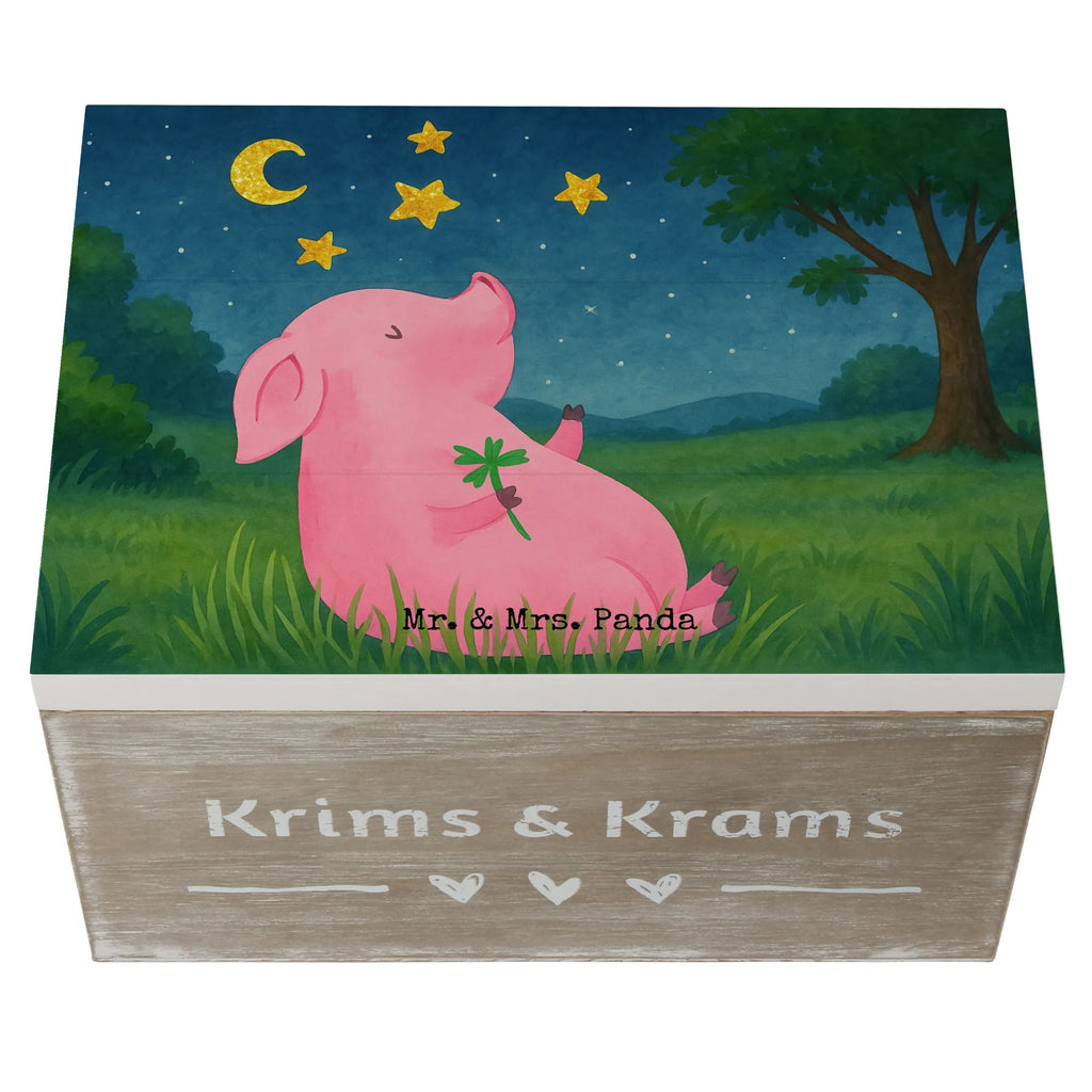 Holzkiste Schwein Glück Design Erinnerungsbox, Holzkiste, Schatzkiste, Schatulle, Geschenkbox, Kiste, Dekokiste, Truhe, Geschenkdose, Erinnerungskiste, Aufbewahrungsbox, XXL, Tiermotive, Gute Laune, lustige Sprüche, Tiere, Motivation, Schwein, Glücksschwein. Glück, Glücksbringer, Schweinchen, Sterne, Ziele, Träume, Sernchen