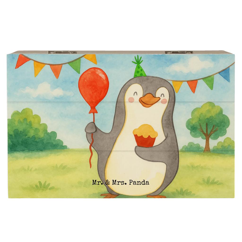 Holzkiste Pinguin Geburtstag Design Dekokiste, XXL, Schatulle, Aufbewahrungsbox, Geschenkdose, Kiste, Erinnerungsbox, Geschenkbox, Schatzkiste, Truhe, Holzkiste, Erinnerungskiste, Geburtstag, Geburtstagsgeschenk, Geschenk, Feiern, Kuchen, Torte, Party, Geschenke