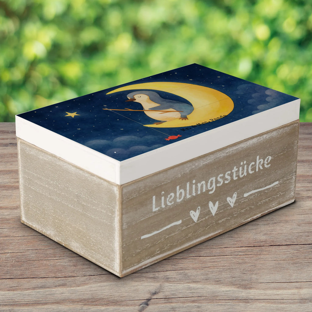 Skrzynia drewniana pingwin księżyc Design Geschenkdose, Kiste, Erinnerungskiste, Dekokiste, Schatulle, Truhe, Holzkiste, Aufbewahrungsbox, Erinnerungsbox, Schatzkiste, XXL, Geschenkbox, Pinguin, Einschlafen, Schlafzimmer, schlafen, Spruch, Schlafstörungen, Pinguine, Nachtruhe, Gästezimmer