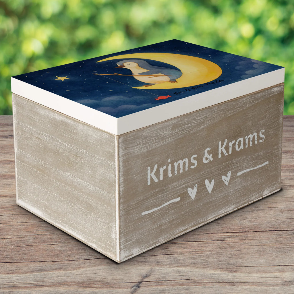 Skrzynia drewniana pingwin księżyc Design Geschenkdose, Kiste, Erinnerungskiste, Dekokiste, Schatulle, Truhe, Holzkiste, Aufbewahrungsbox, Erinnerungsbox, Schatzkiste, XXL, Geschenkbox, Pinguin, Einschlafen, Schlafzimmer, schlafen, Spruch, Schlafstörungen, Pinguine, Nachtruhe, Gästezimmer
