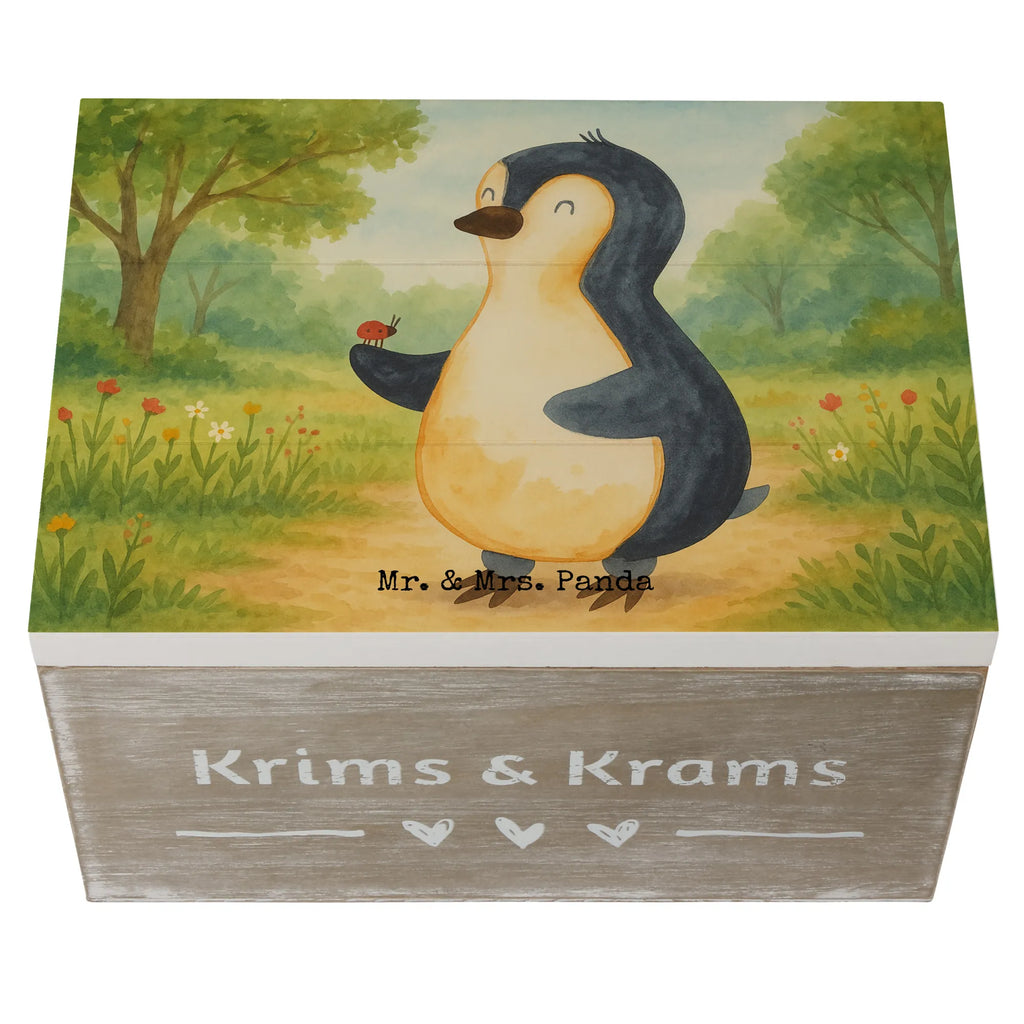 Wooden chest Penguin ladybug Design Geschenkbox, Geschenkdose, Erinnerungskiste, Schatulle, Aufbewahrungsbox, Erinnerungsbox, Truhe, Kiste, Schatzkiste, Dekokiste, Holzkiste, XXL, Pinguin, Lebensfreude, Marienkäfer, Wunder, Freude, Pinguine, Glück, Liebe