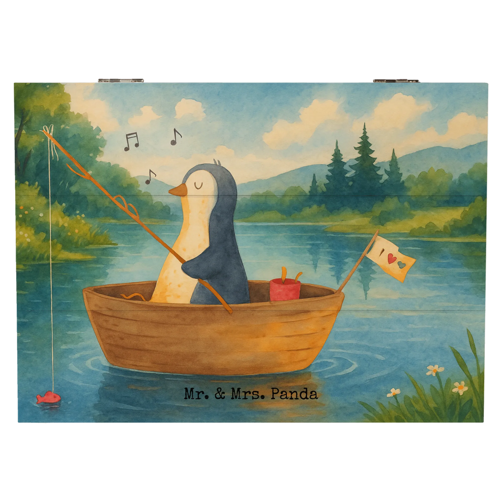 Holzkiste Pinguin Angelboot Design Geschenkbox, Geschenkdose, Dekokiste, Truhe, Erinnerungskiste, Holzkiste, Erinnerungsbox, Kiste, Aufbewahrungsbox, Schatzkiste, XXL, Schatulle, Pinguin, Trennung, Neustart, Pinguine, genießen, Geschenkidee Liebeskummer, Angelboot, Lebenslust, Neuanfang, Motivation, Angeln, Scheidung, Boot, Leben