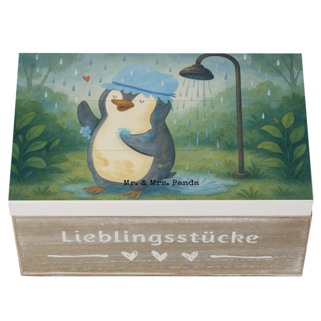 Holzkiste Pinguin Duschen Design Schatzkiste, Aufbewahrungsbox, Geschenkdose, Dekokiste, Erinnerungsbox, Erinnerungskiste, Holzkiste, Schatulle, XXL, Truhe, Geschenkbox, Kiste, Pinguin, Motivation, Neustart, Neuanfang, duschen, Lebensmotto, Dusche, glücklich sein, Pinguine