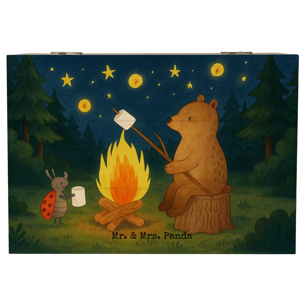 Skrzynia drewniana Niedźwiedź i biedronka przy ognisku Design Geschenkbox, Schatzkiste, Truhe, Geschenkdose, Holzkiste, Dekokiste, Erinnerungskiste, Aufbewahrungsbox, Erinnerungsbox, XXL, Kiste, Schatulle, Bär, Teddy, Teddybär, Lagerfeuer