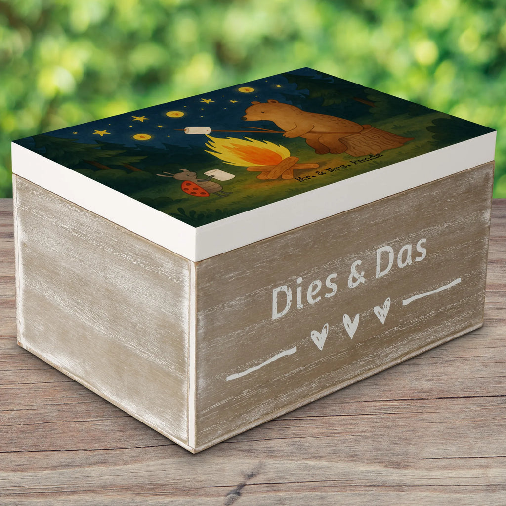 Skrzynia drewniana Niedźwiedź i biedronka przy ognisku Design Geschenkbox, Schatzkiste, Truhe, Geschenkdose, Holzkiste, Dekokiste, Erinnerungskiste, Aufbewahrungsbox, Erinnerungsbox, XXL, Kiste, Schatulle, Bär, Teddy, Teddybär, Lagerfeuer