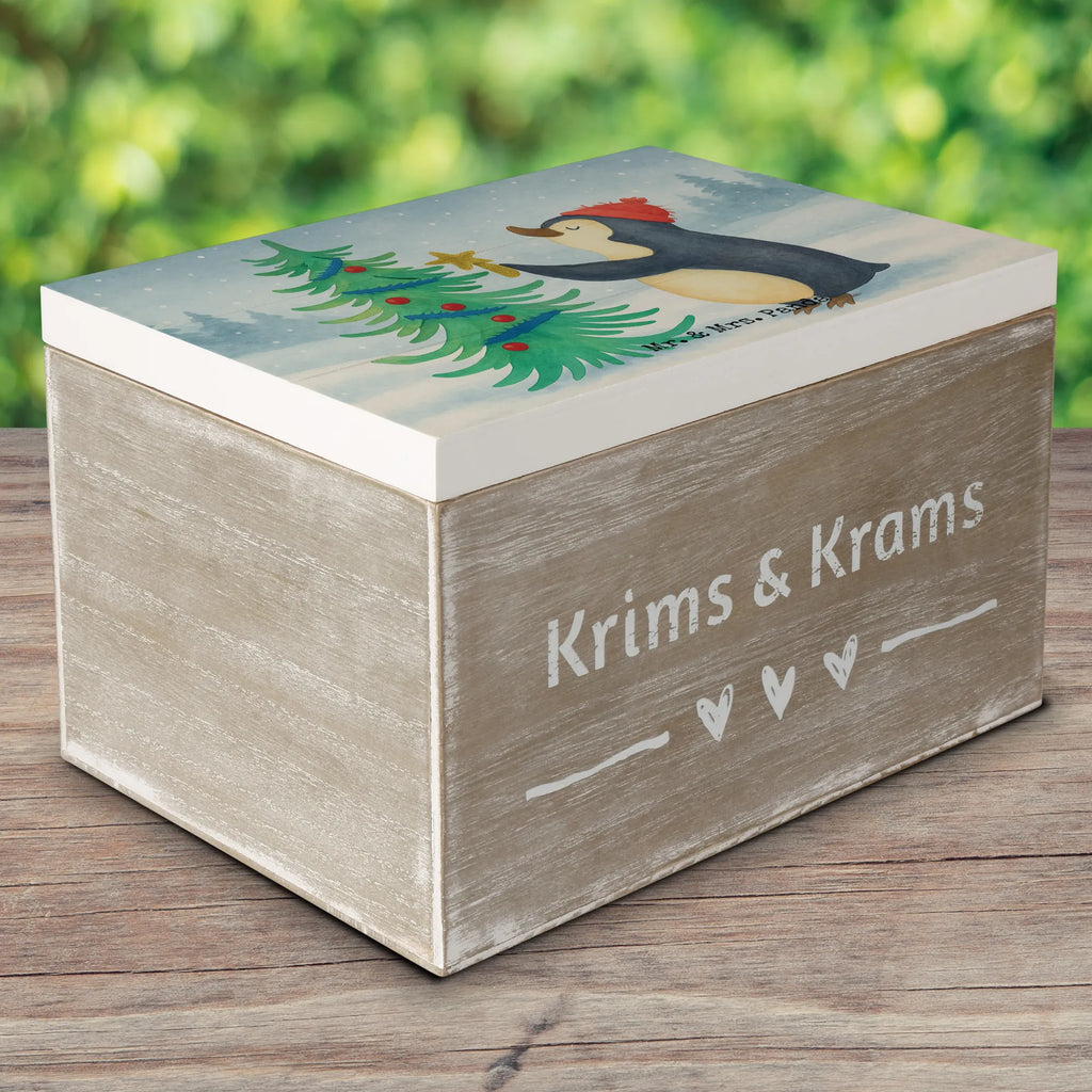 Holzkiste Pinguin Weihnachtsbaum Design Erinnerungskiste, Aufbewahrungsbox, Truhe, Geschenkdose, Dekokiste, Geschenkbox, Kiste, Schatzkiste, Schatulle, XXL, Holzkiste, Erinnerungsbox, Winter, Weihnachten, Weihnachtsdeko, Nikolaus, Advent, Heiligabend, Wintermotiv, Pinguin